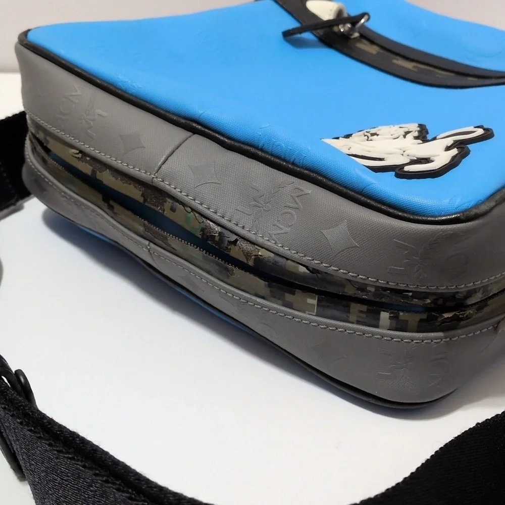 Authentic MCM Camouflage and Blue Messenger Bag